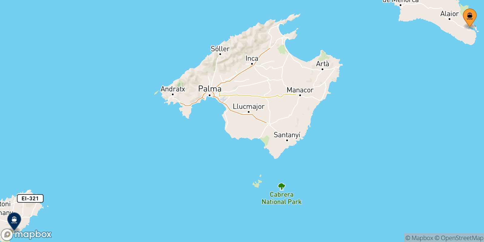 Mahon (Minorca) Ibiza route map