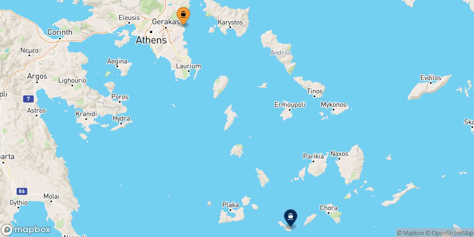 Rafina Folegandros route map
