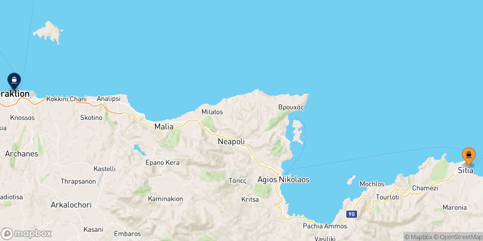 Sitia Heraklion route map