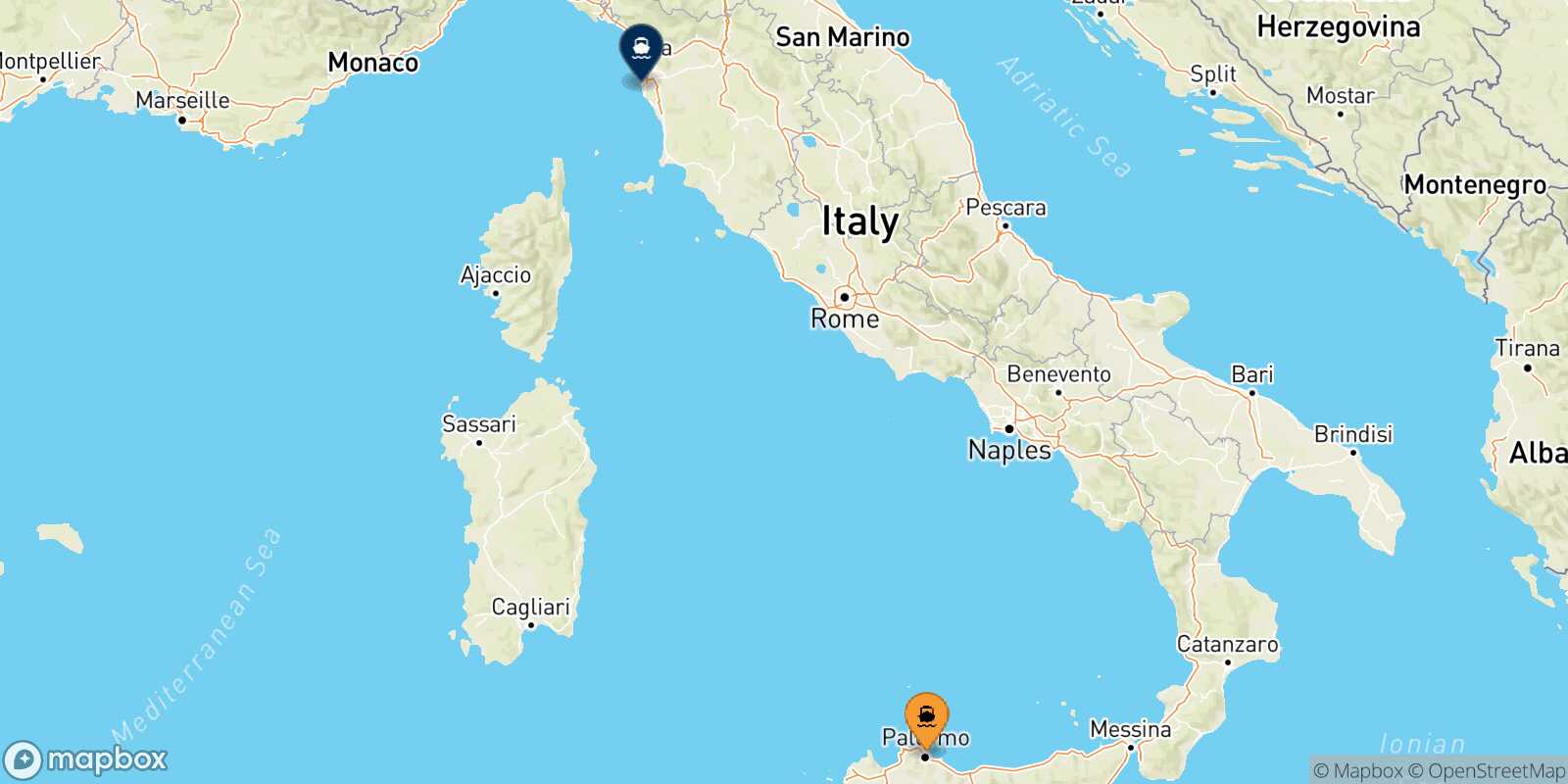 Palermo Livorno route map