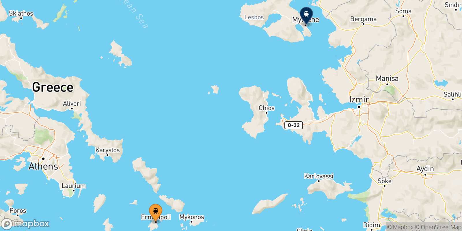 Syros Mytilene (Lesvos) route map