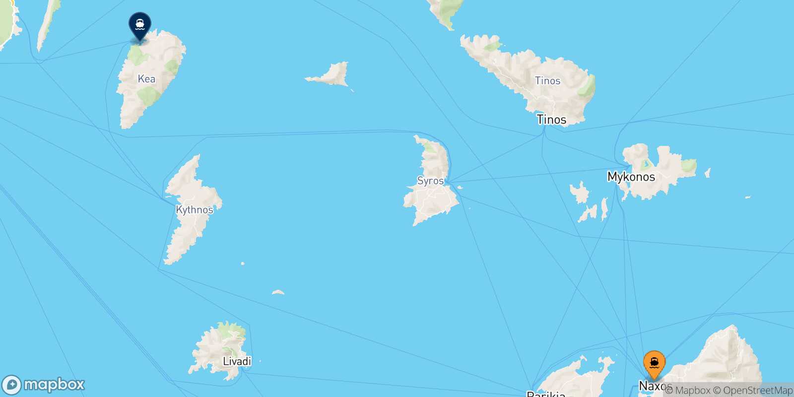 Naxos Kea route map