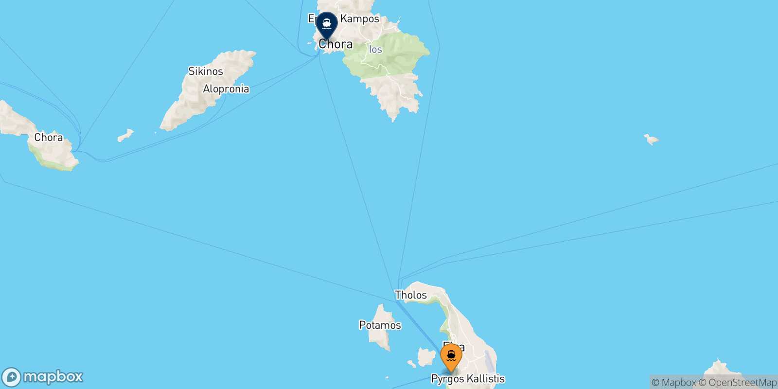 Thira (Santorini) Ios route map