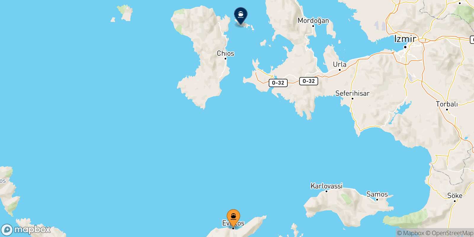 Evdilos (Ikaria) Inousses route map