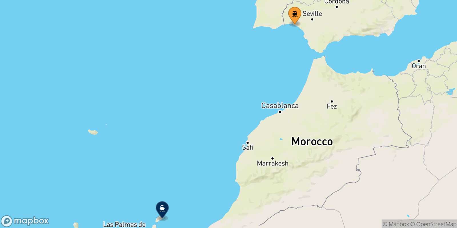 Huelva Arrecife (Lanzarote) route map