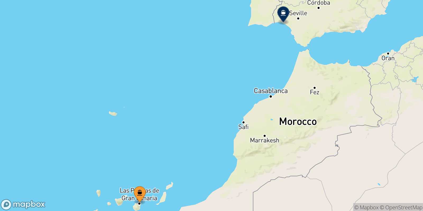 Las Palmas De Gran Canaria Huelva route map