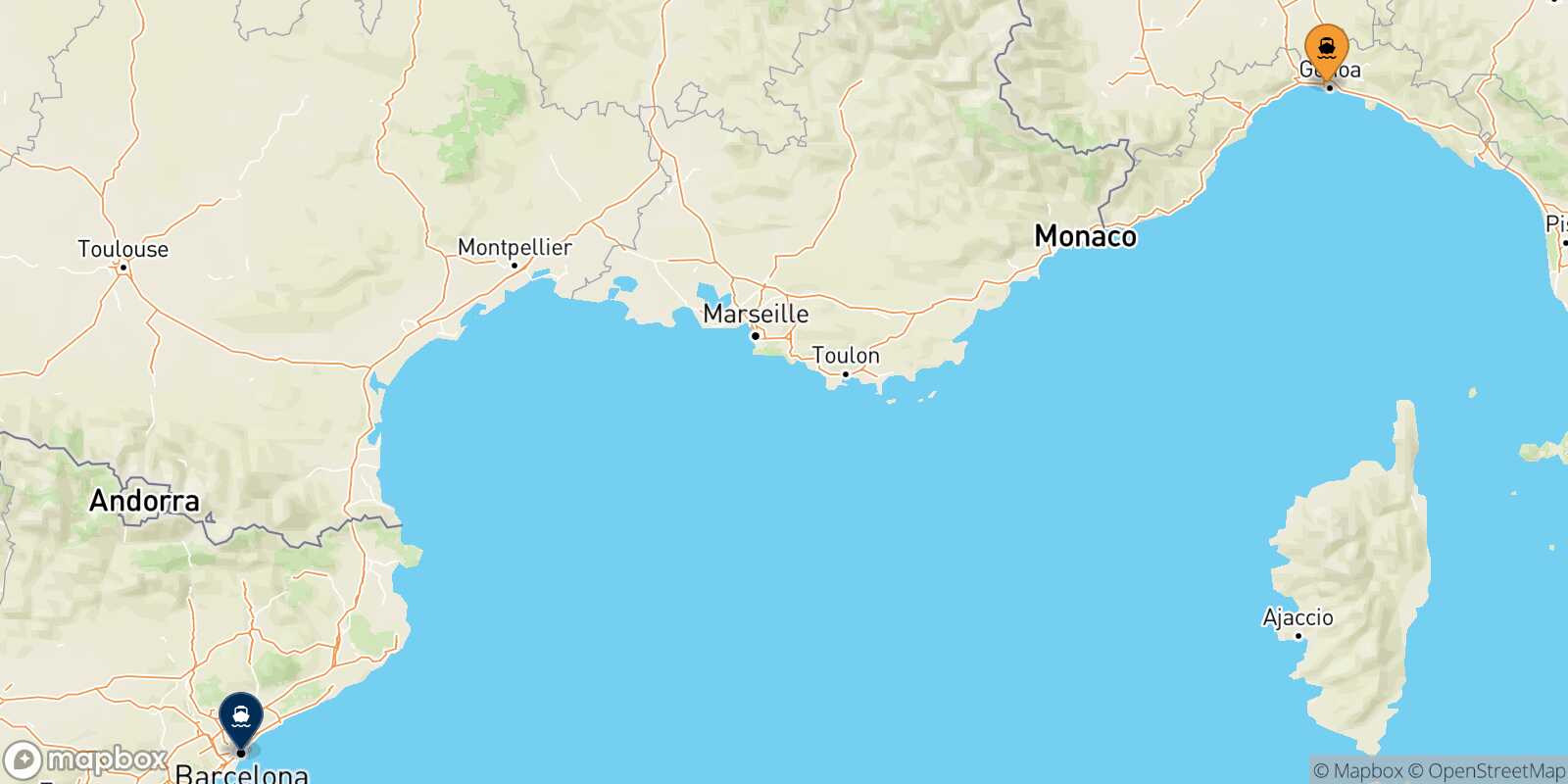 Genoa Barcelona route map