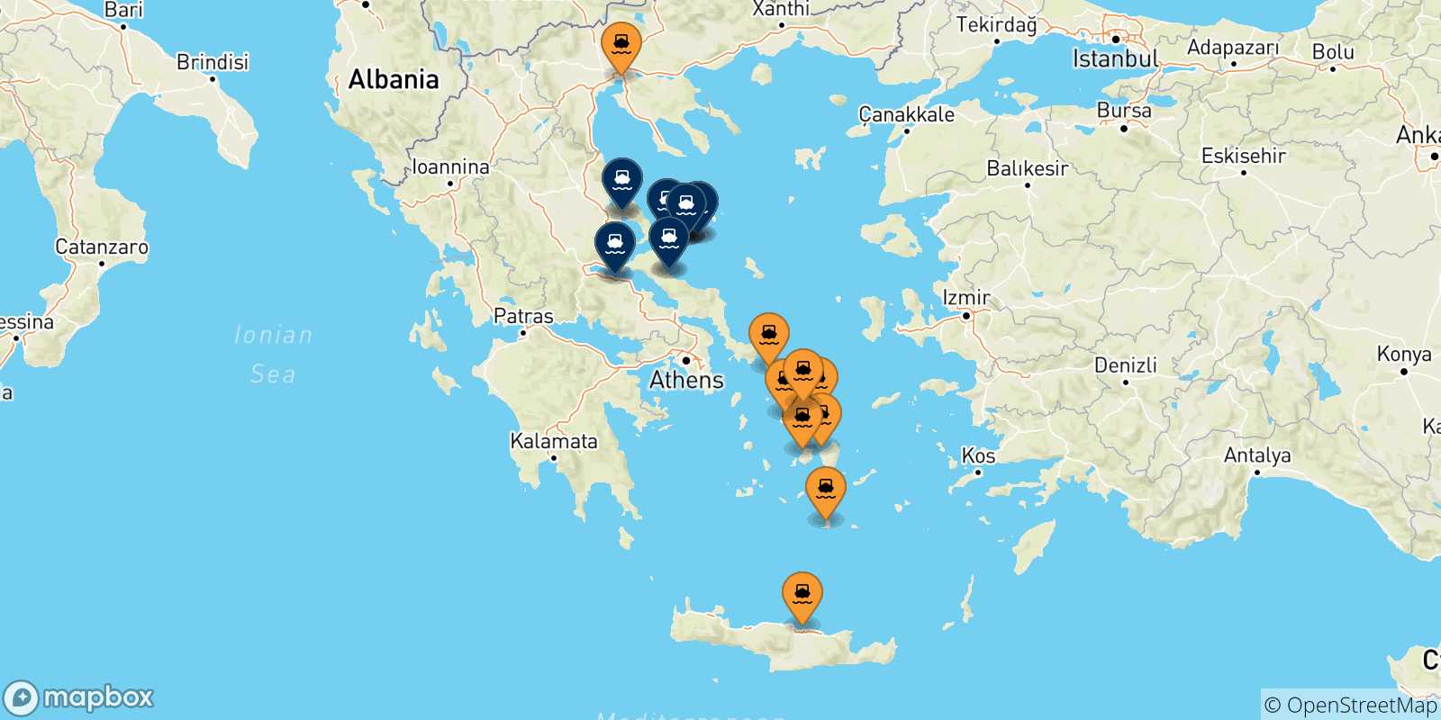 Map of the ports connected with  Sporades Islands