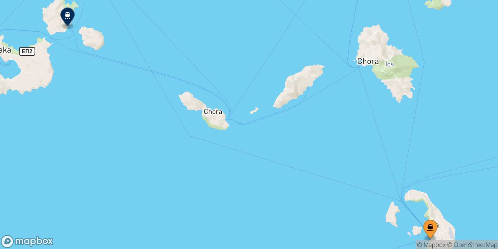 Thira (Santorini) Kimolos route map