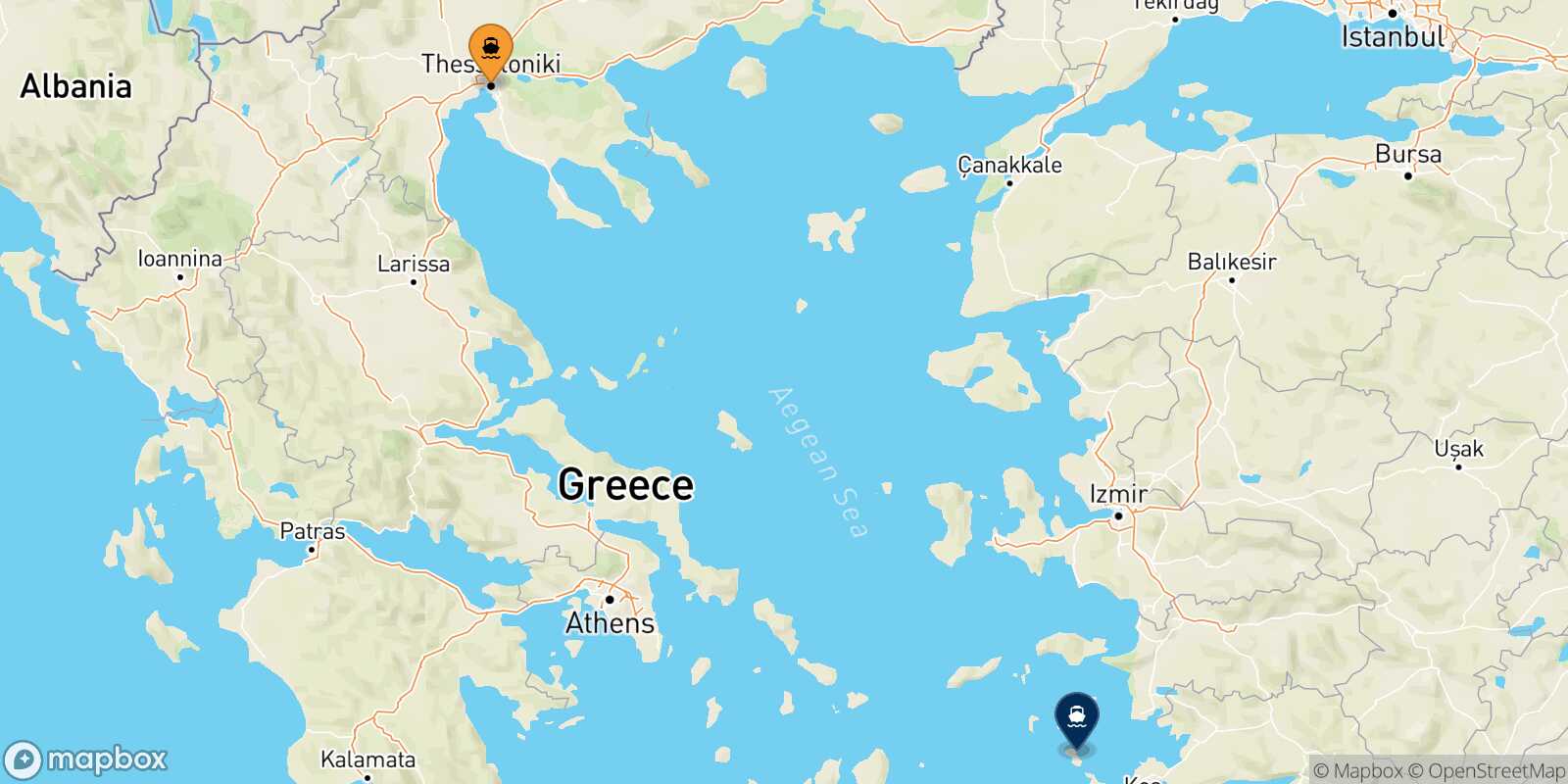 Thessaloniki Leros route map