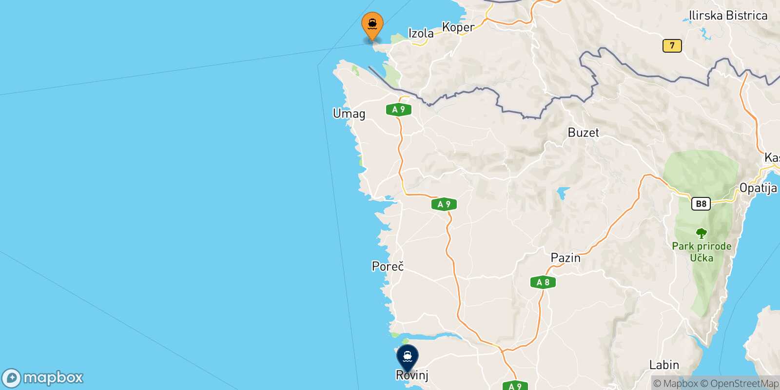 Piran Rovinj route map