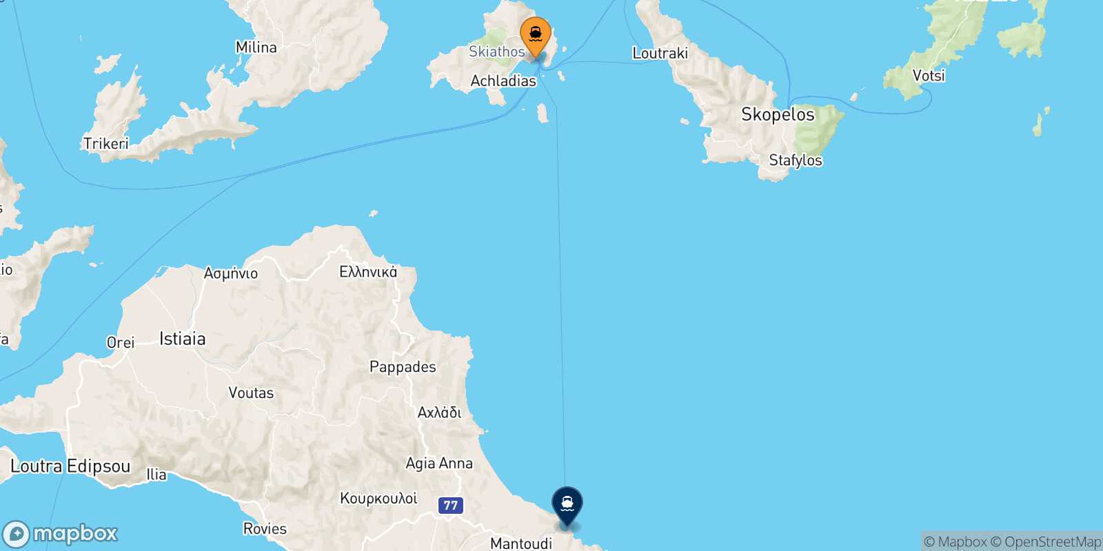 Skiathos Mantoudi (Evia) route map