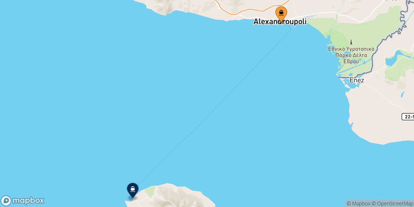 Alexandroupoli Samothraki route map