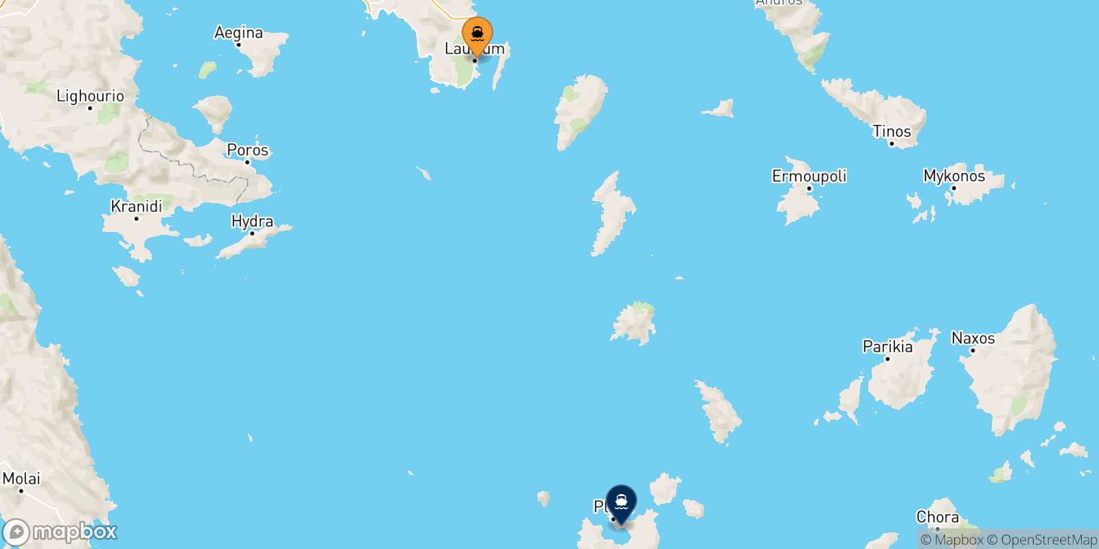 Lavrio Milos route map