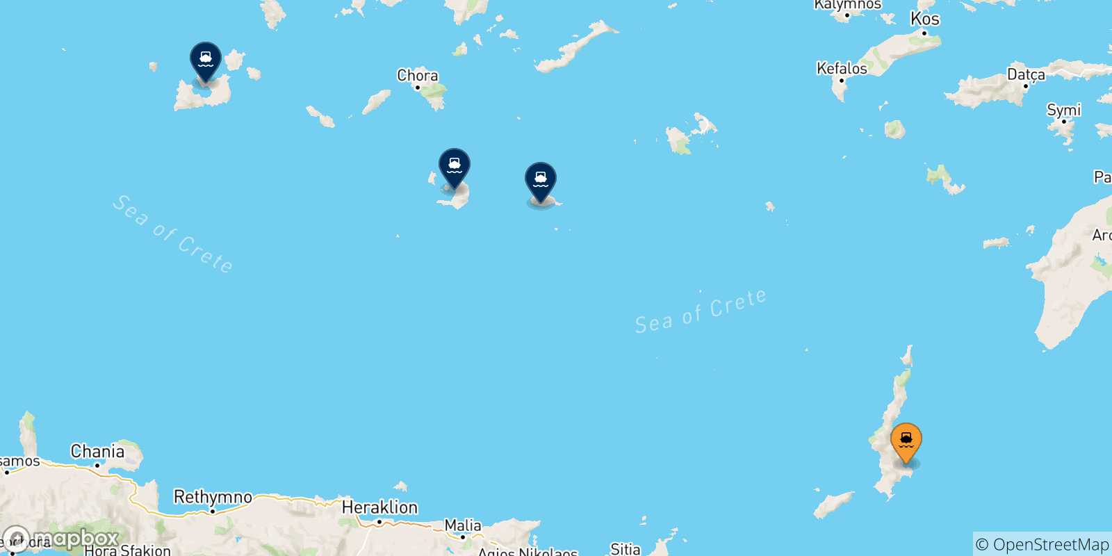 Map of the possible routes between Diafani (Karpathos) and Cyclades Islands