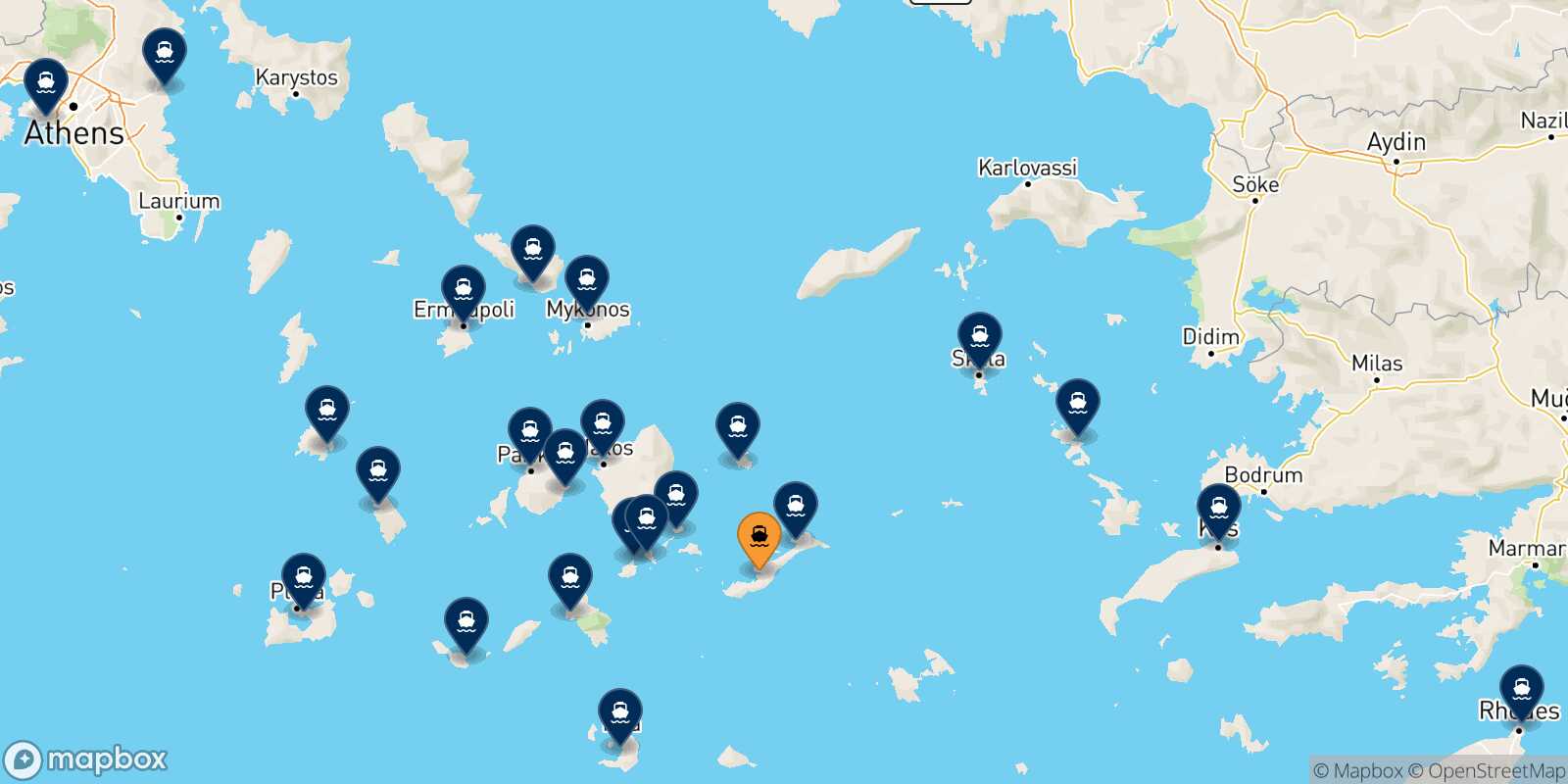 Map of the destinations reachable from Katapola (Amorgos)