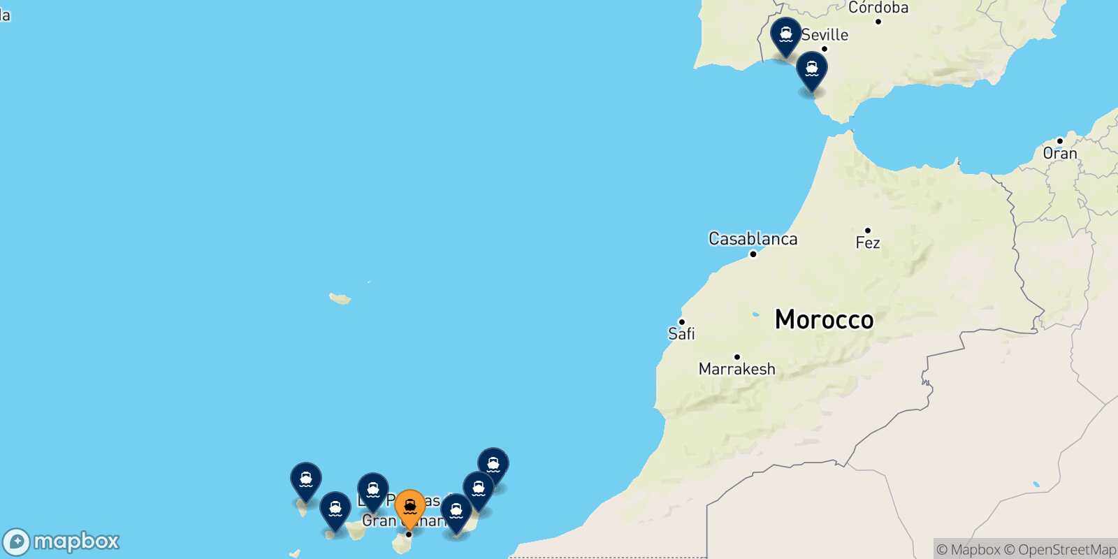Map of the destinations reachable from Las Palmas De Gran Canaria