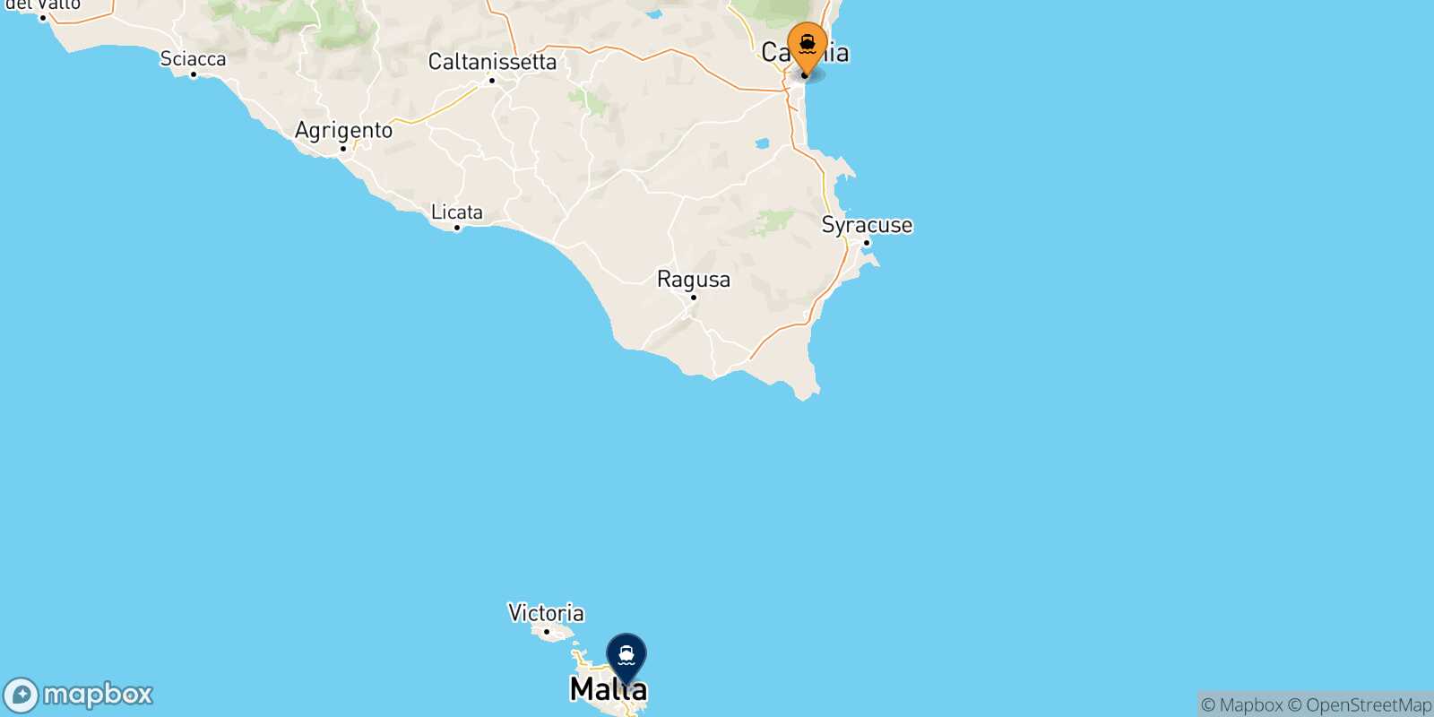 Catania La Valletta (Malta) route map