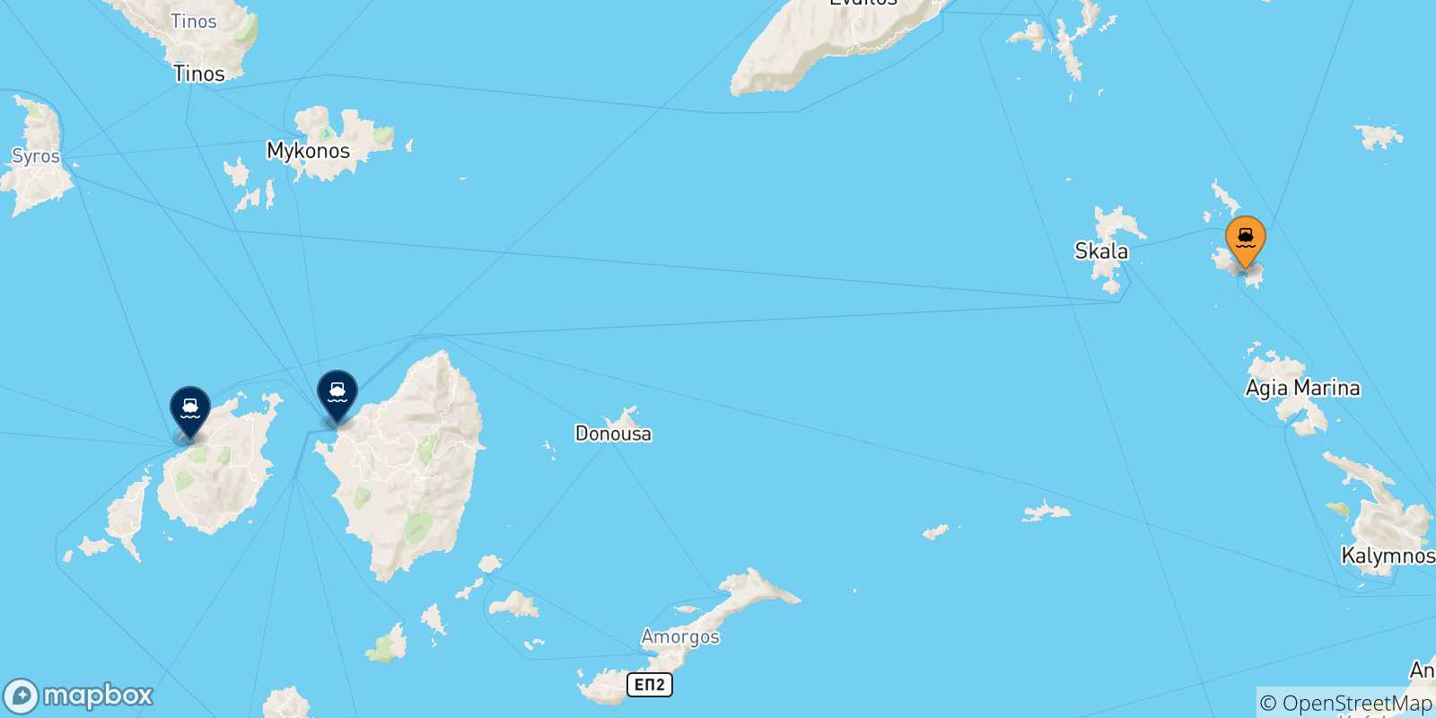 Map of the possible routes between Lipsi and Cyclades Islands