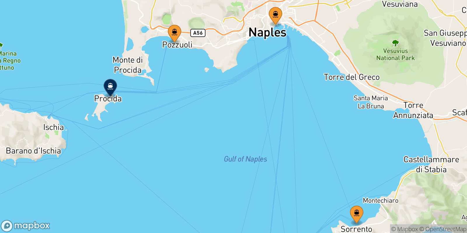 Map of the ports connected with  Procida