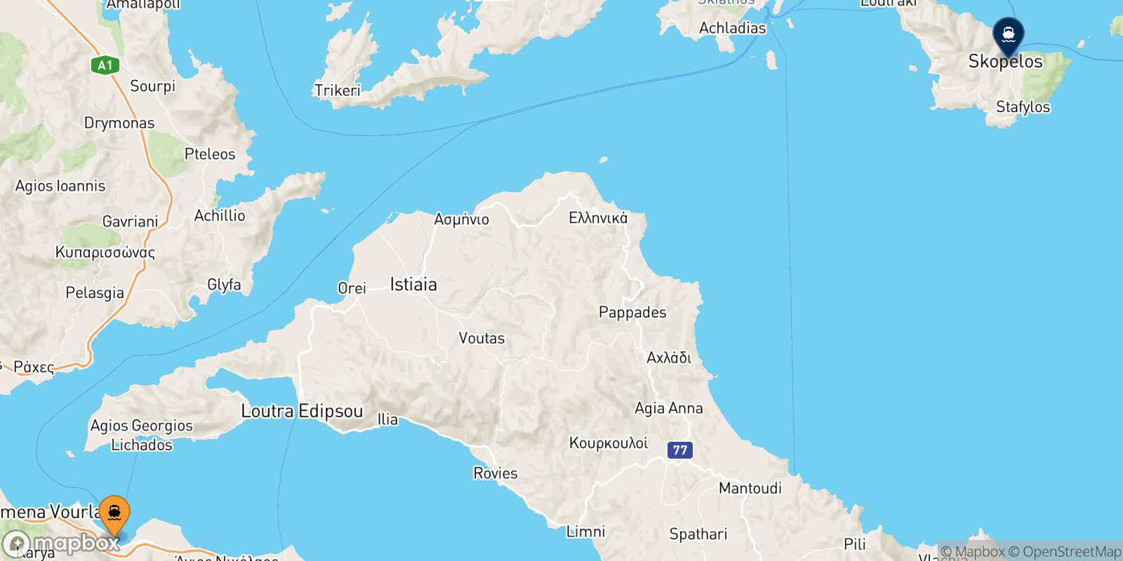 Agios Konstantinos Skopelos route map