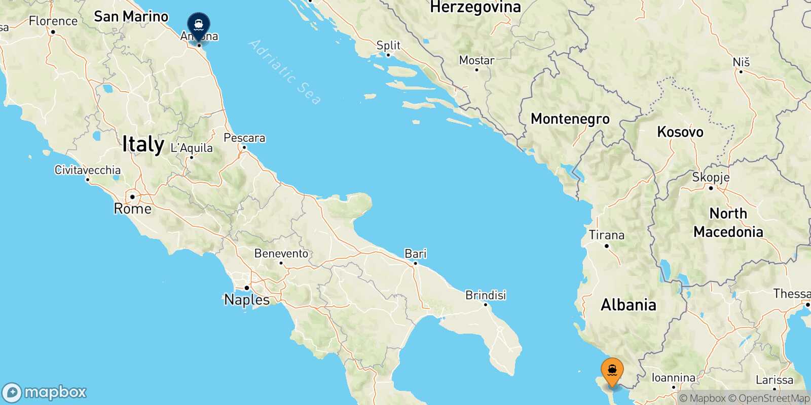 Corfu Ancona route map
