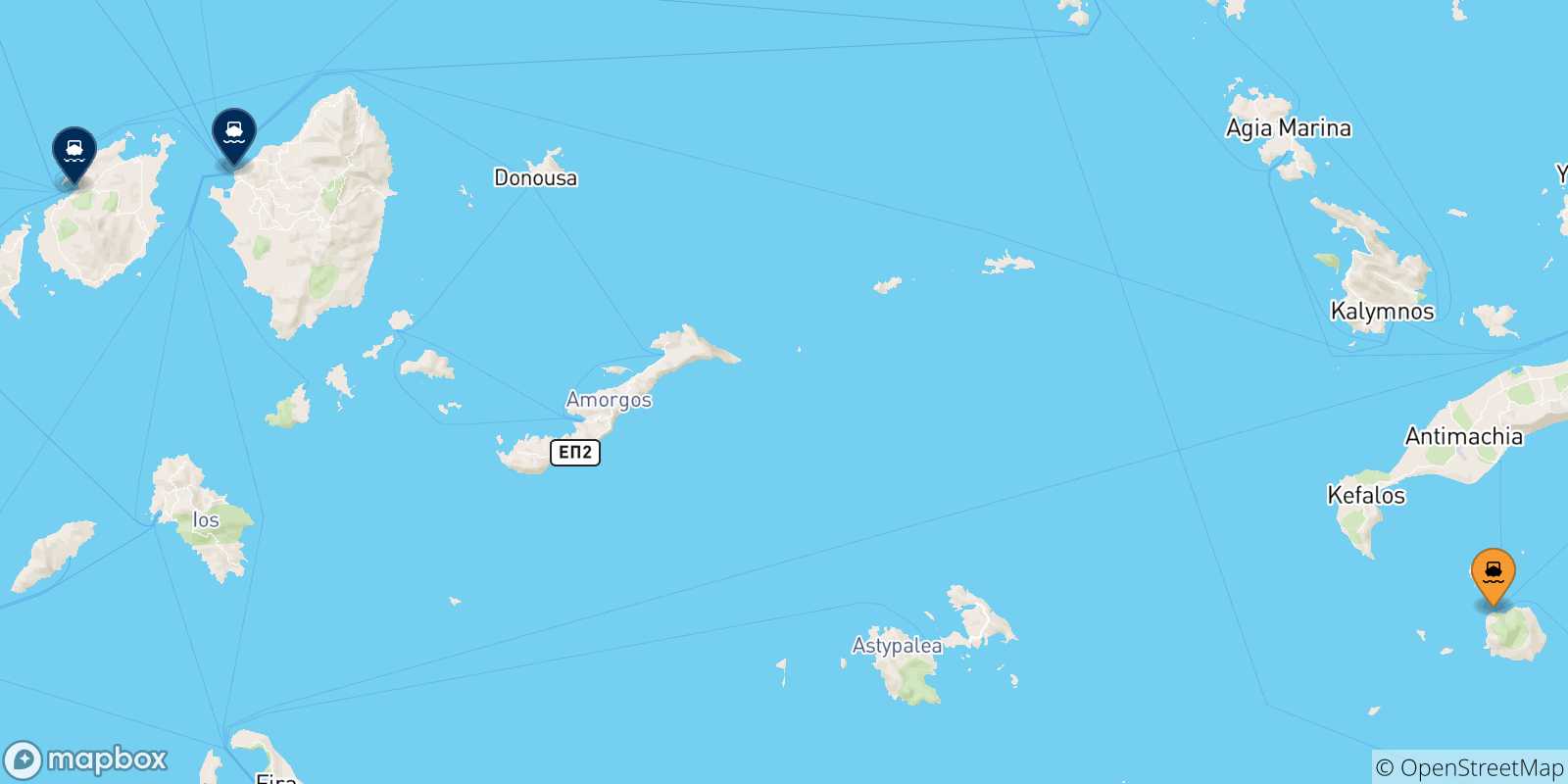 Map of the possible routes between Nisyros and Cyclades Islands