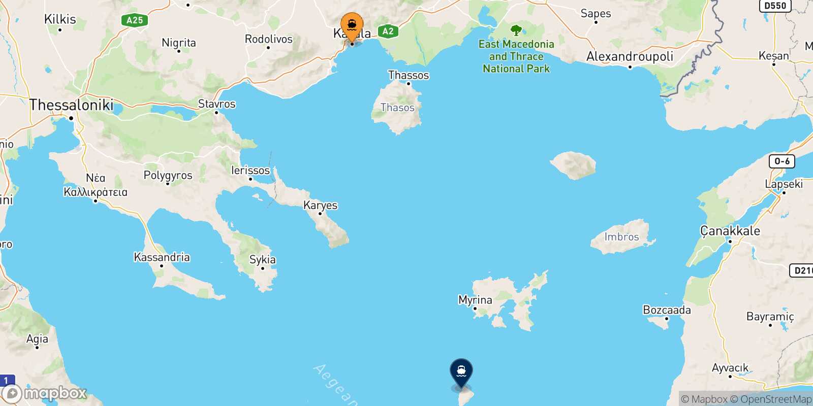 Kavala Agios Efstratios route map