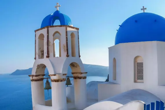 View of buildings on Santorini in the Cyclades Islands