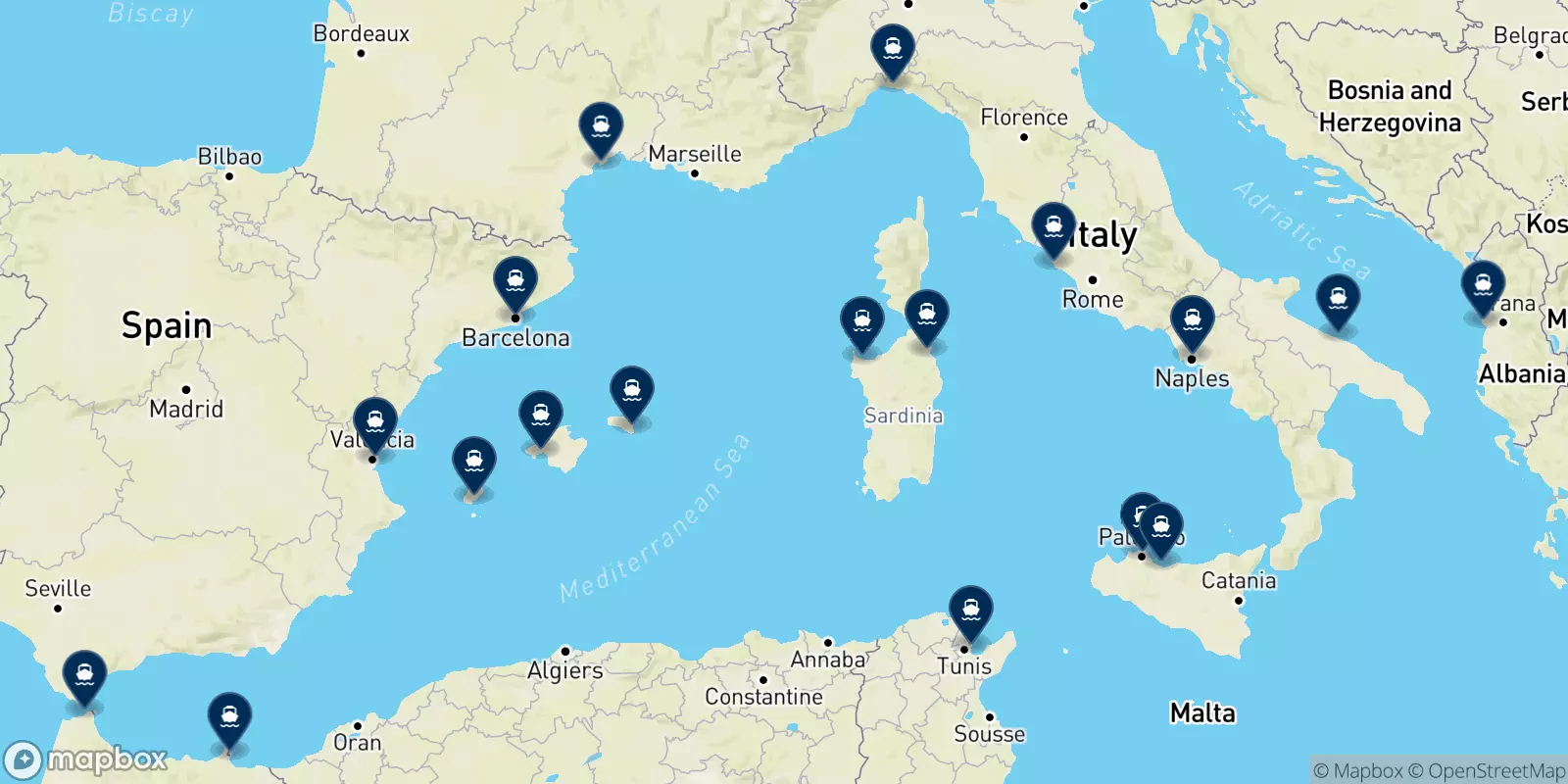 Grandi Navi Veloci destinations map