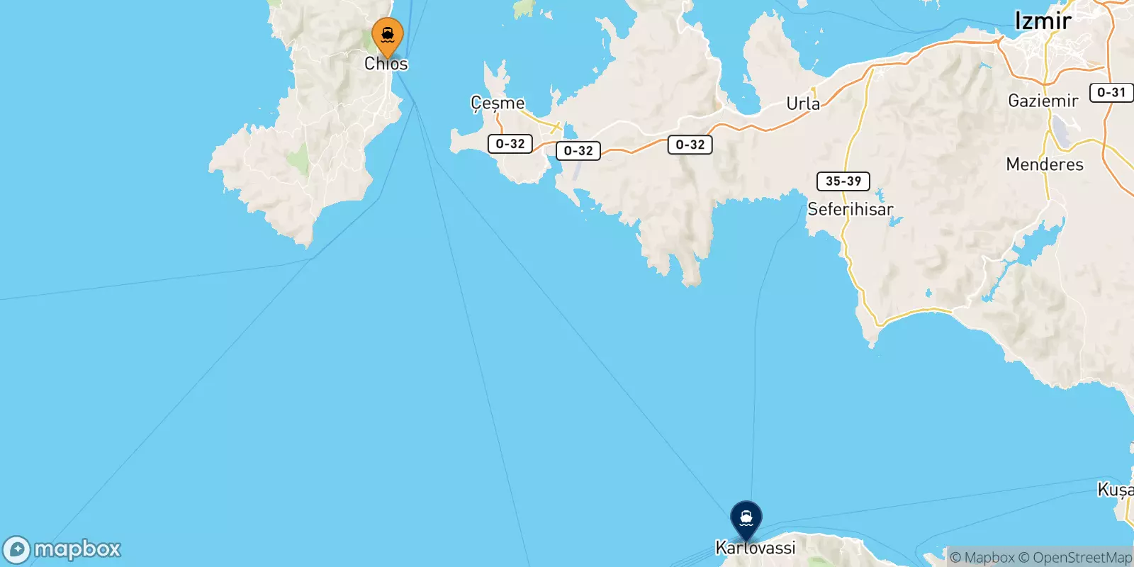 Ferries from Chios to Karlovassi (Samos)