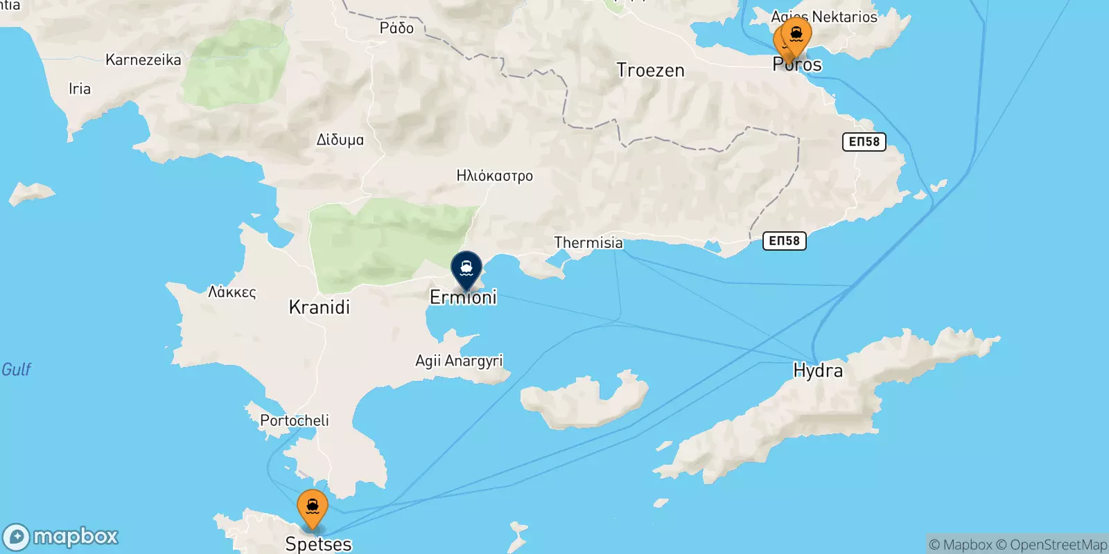 Ferries from the Saronic Islands to Hermioni