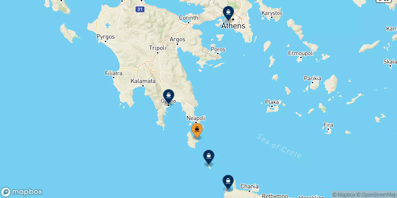 Ferries from Kythira to Greece