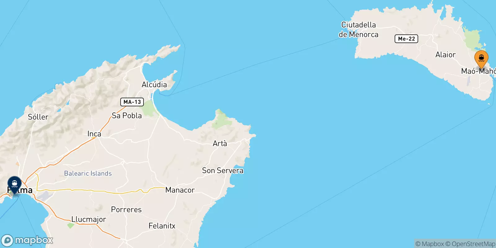 Ferries from Mahon (Minorca) to Palma