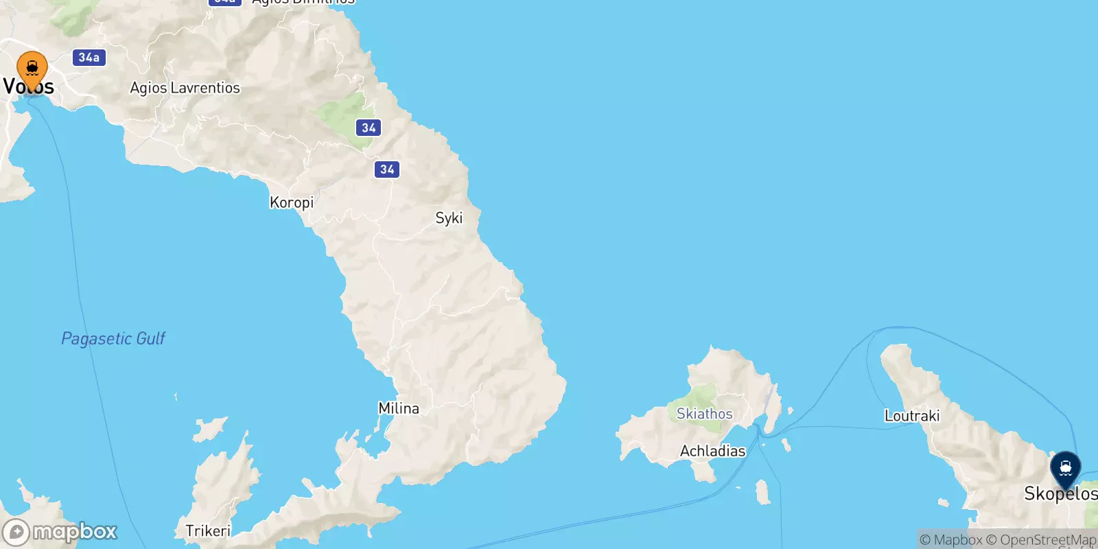 Ferries from Volos to Glossa (Skopelos)