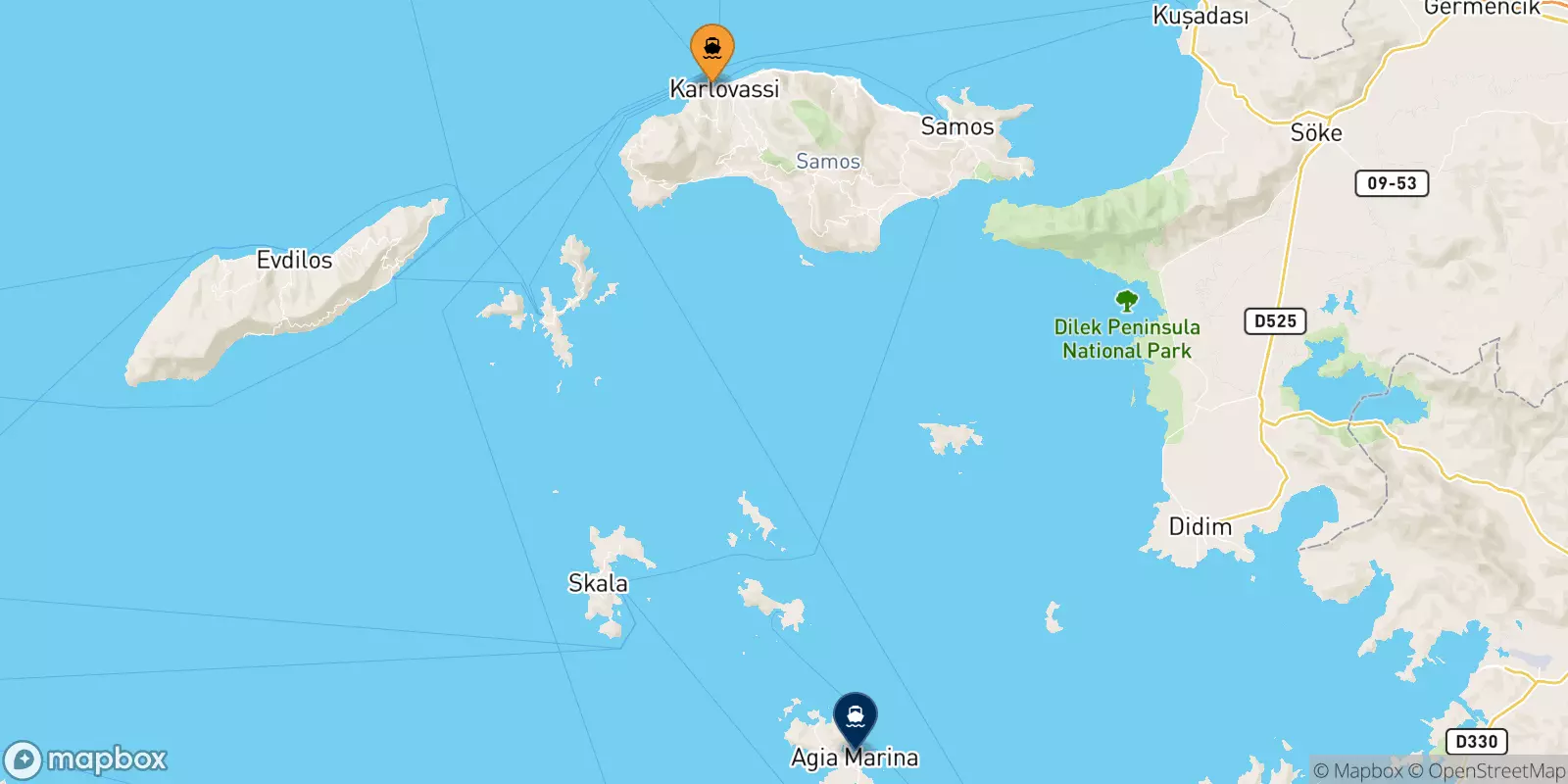 Ferries from Pythagorio (Samos) to Agia Marina (Leros)