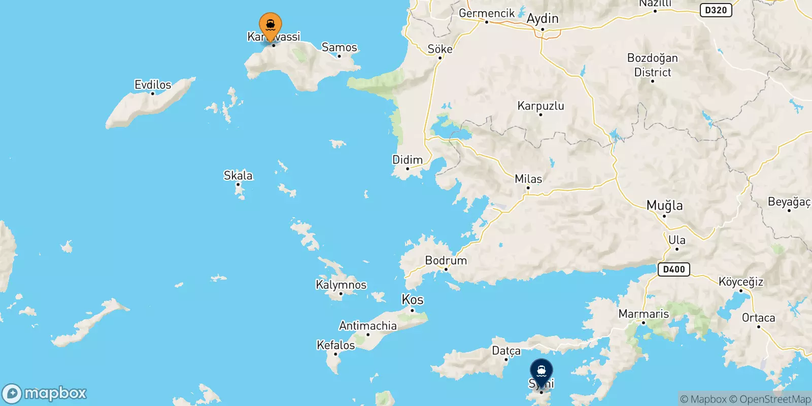 Ferries from Pythagorio (Samos) to Symi