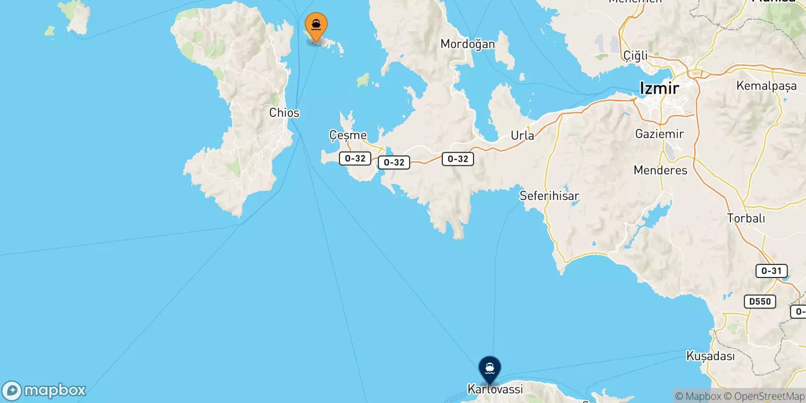 Ferries from Inousses to Karlovassi (Samos)