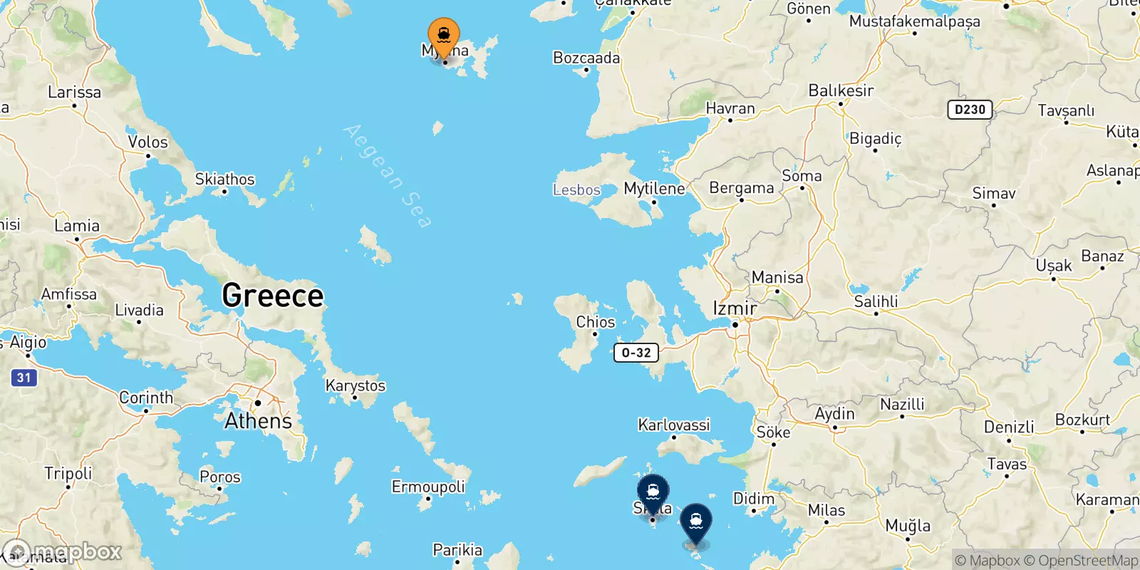 Ferries from Myrina (Limnos) to the Dodecanese Islands