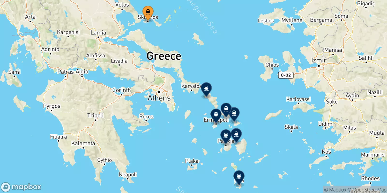 Ferries from the Sporades Islands to the Cyclades Islands