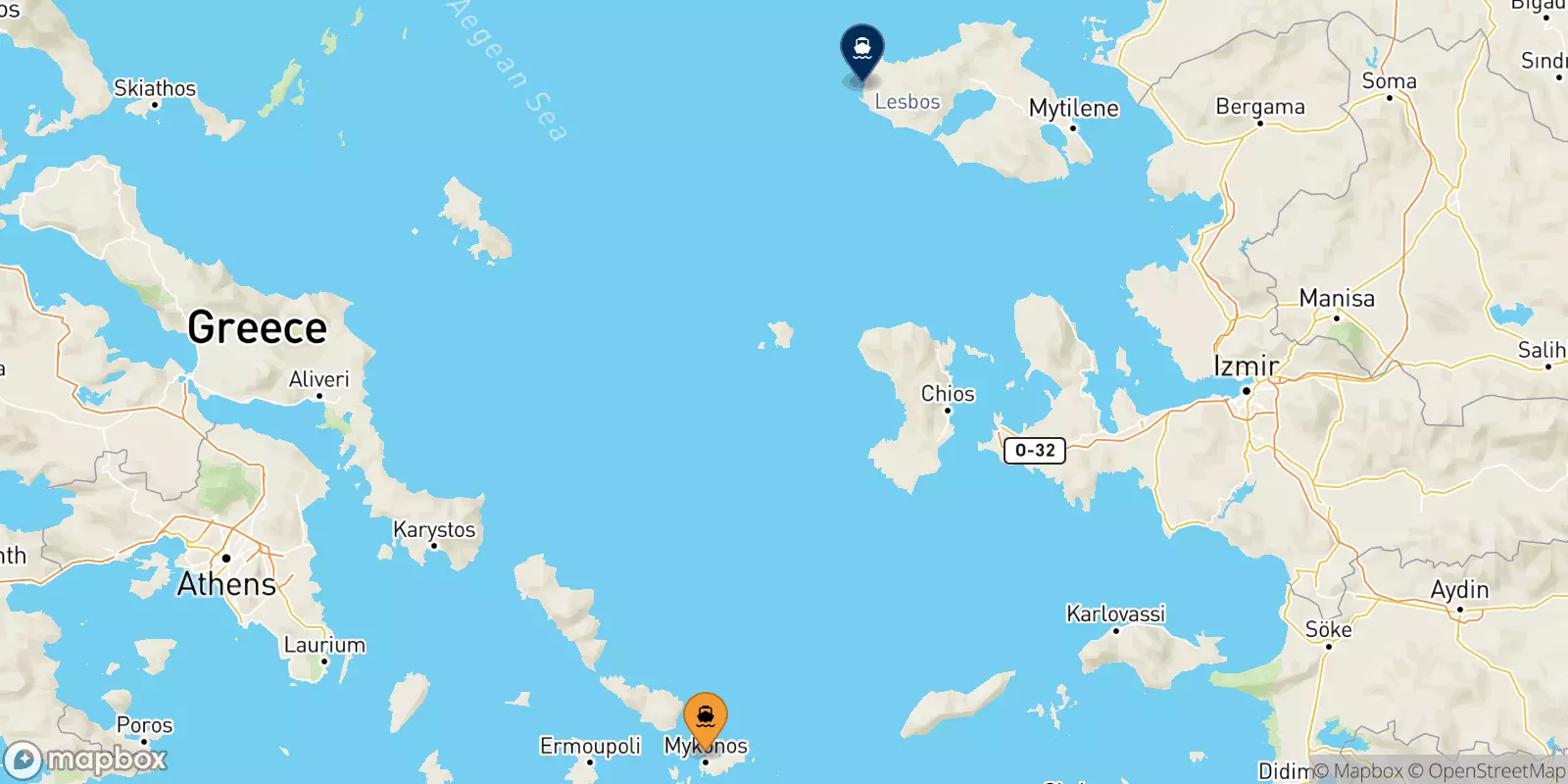 Ferries from the Cyclades Islands to Sigri (Lesvos)