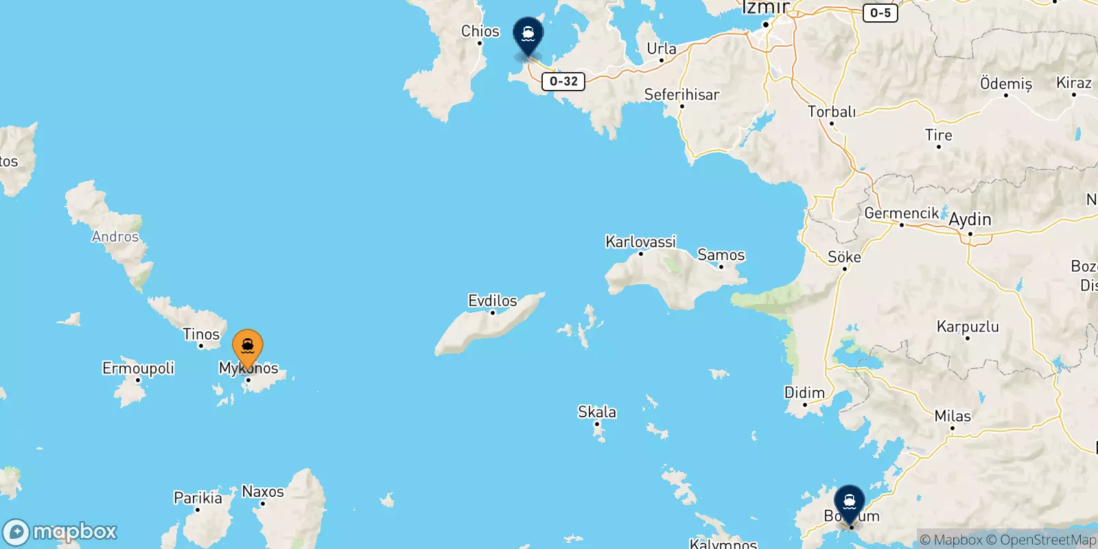 Ferries from the Cyclades Islands to Turkey