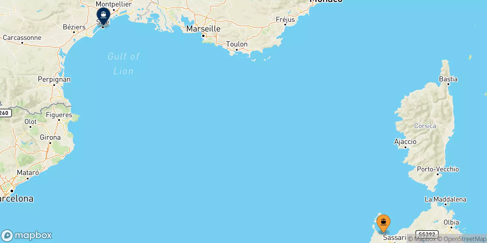 Ferries from Sardinia to Sete